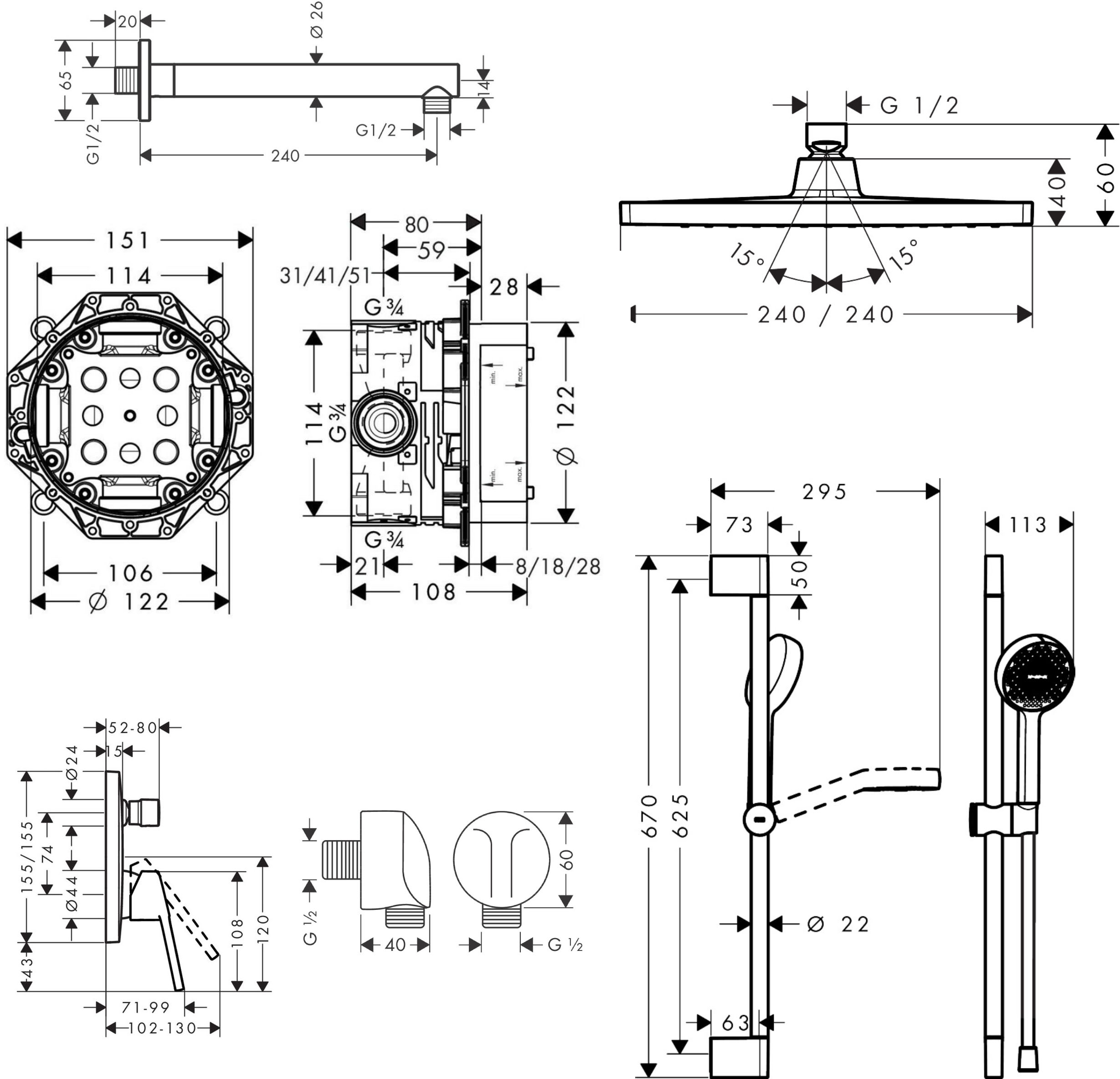 Hansgrohe Logis Loop 1012026U Габаритні розміри