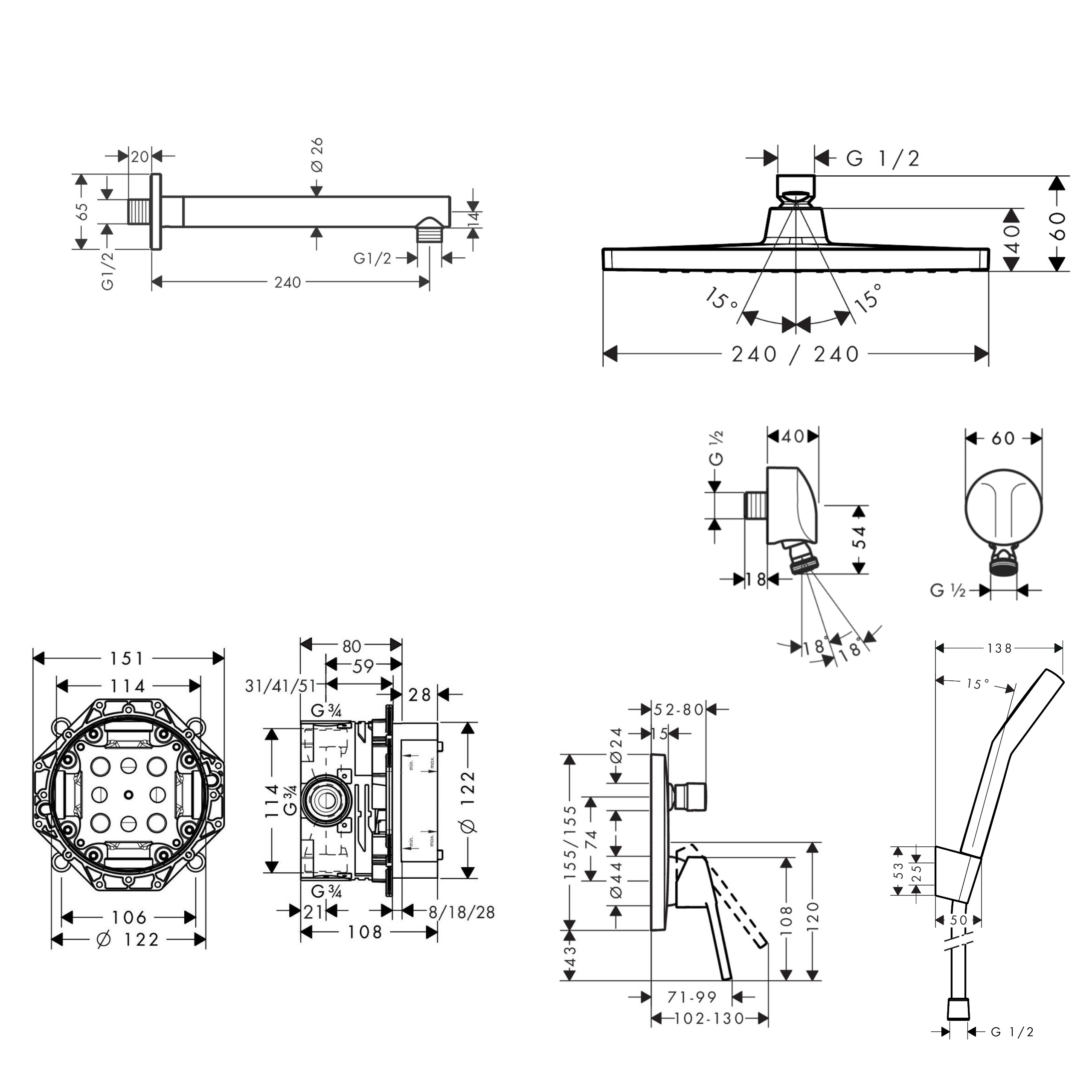 Hansgrohe Logis Loop 1012026 Габаритные размеры