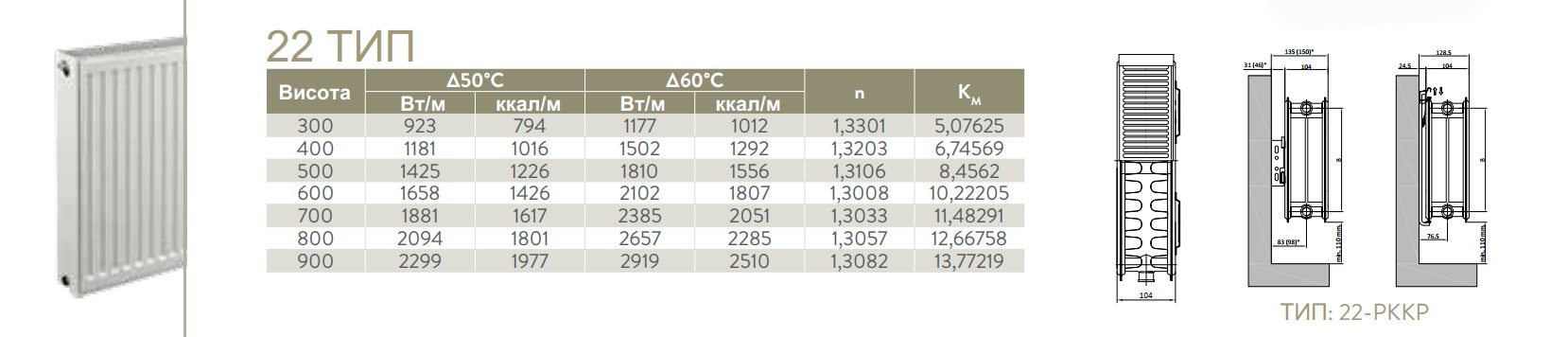 Romstal 22 тип 300x400 мм бокове підключення (34HR6304) Габаритні розміри