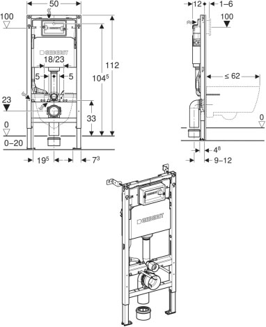 Geberit A34H472000+458.103.00.2 Габаритные размеры