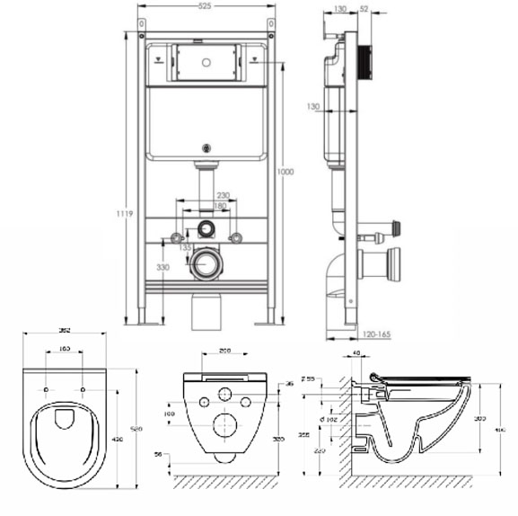 Volle Master Evo 212010 + Roca HEBE Round Rimless A34H138000 Габаритные размеры