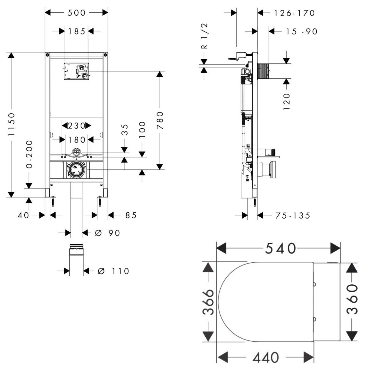Hansgrohe EluPura S 60292450+01022180 Габаритные размеры