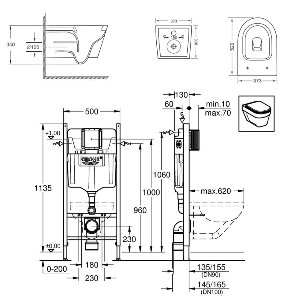 Grohe Rapid SL 388400WG + Imprese Svetly c06805203 Габаритные размеры