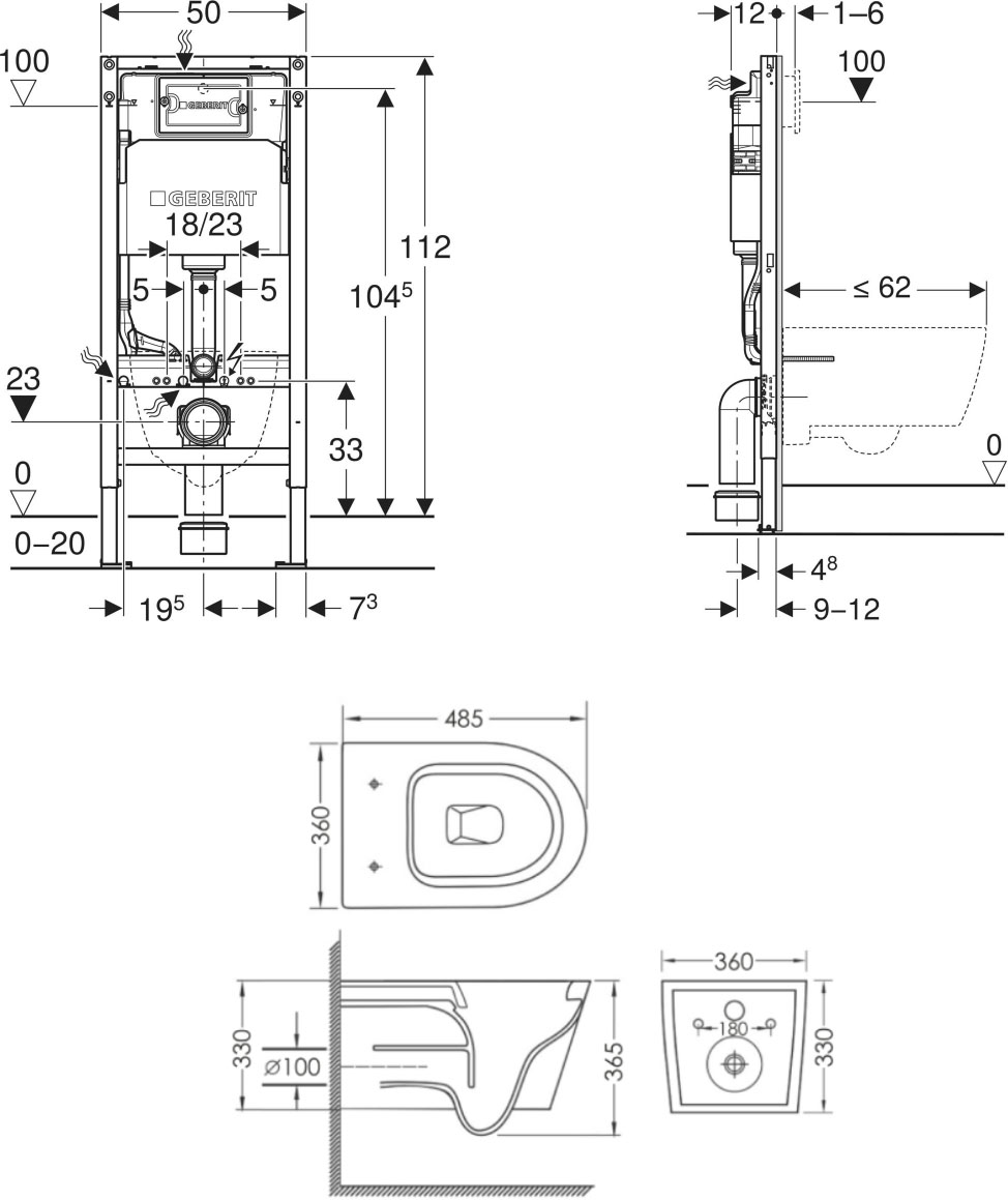 Geberit c06822200+458.103.00.2 Габаритные размеры