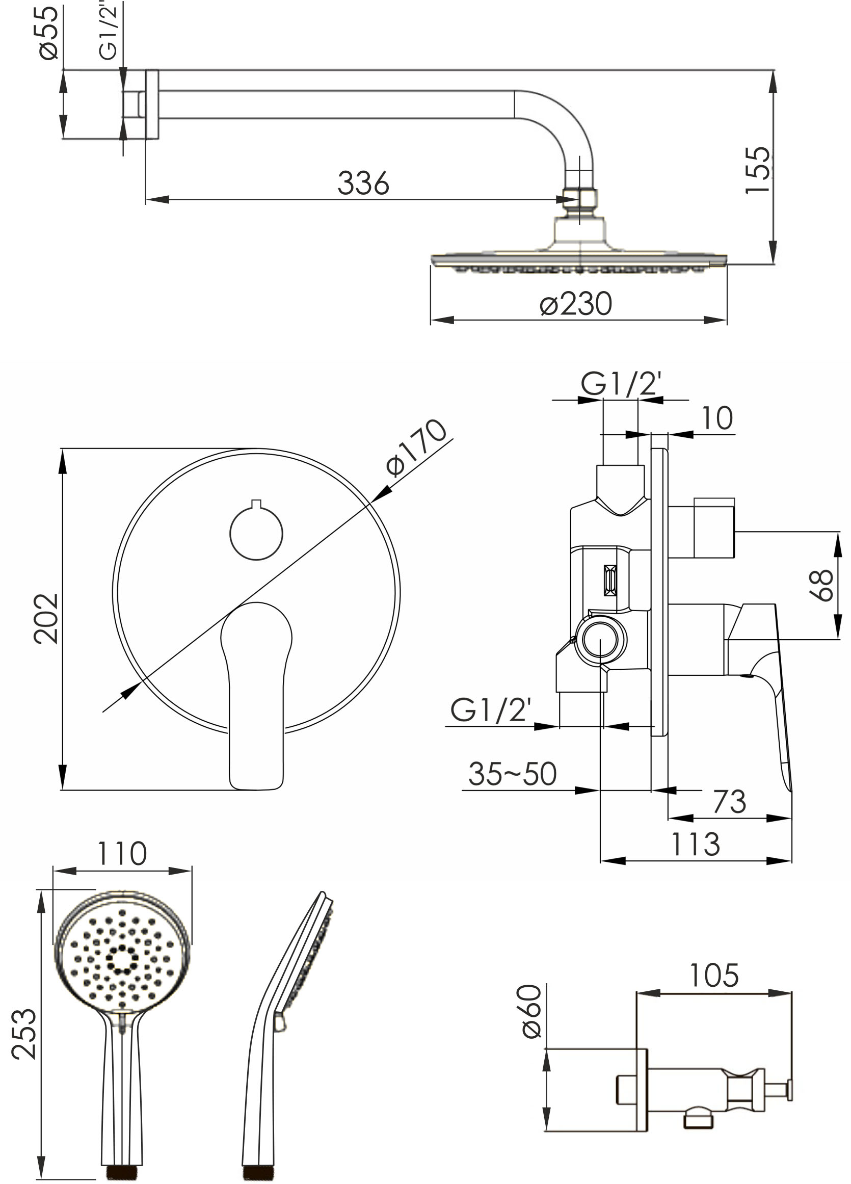 Imprese Kucera t03003410SRС Габаритные размеры