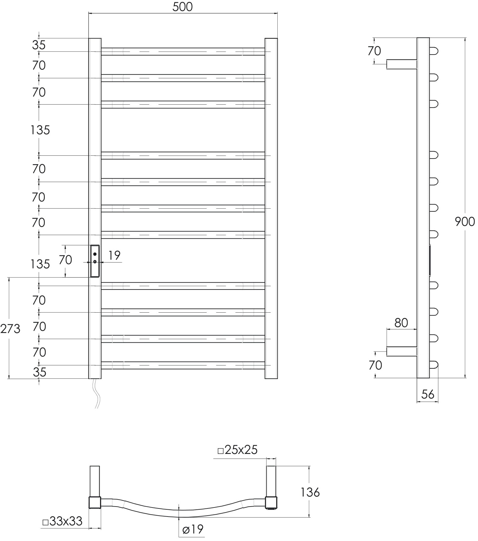 Imprese i-Heat 500x900 (IHC509111120) Габаритные размеры