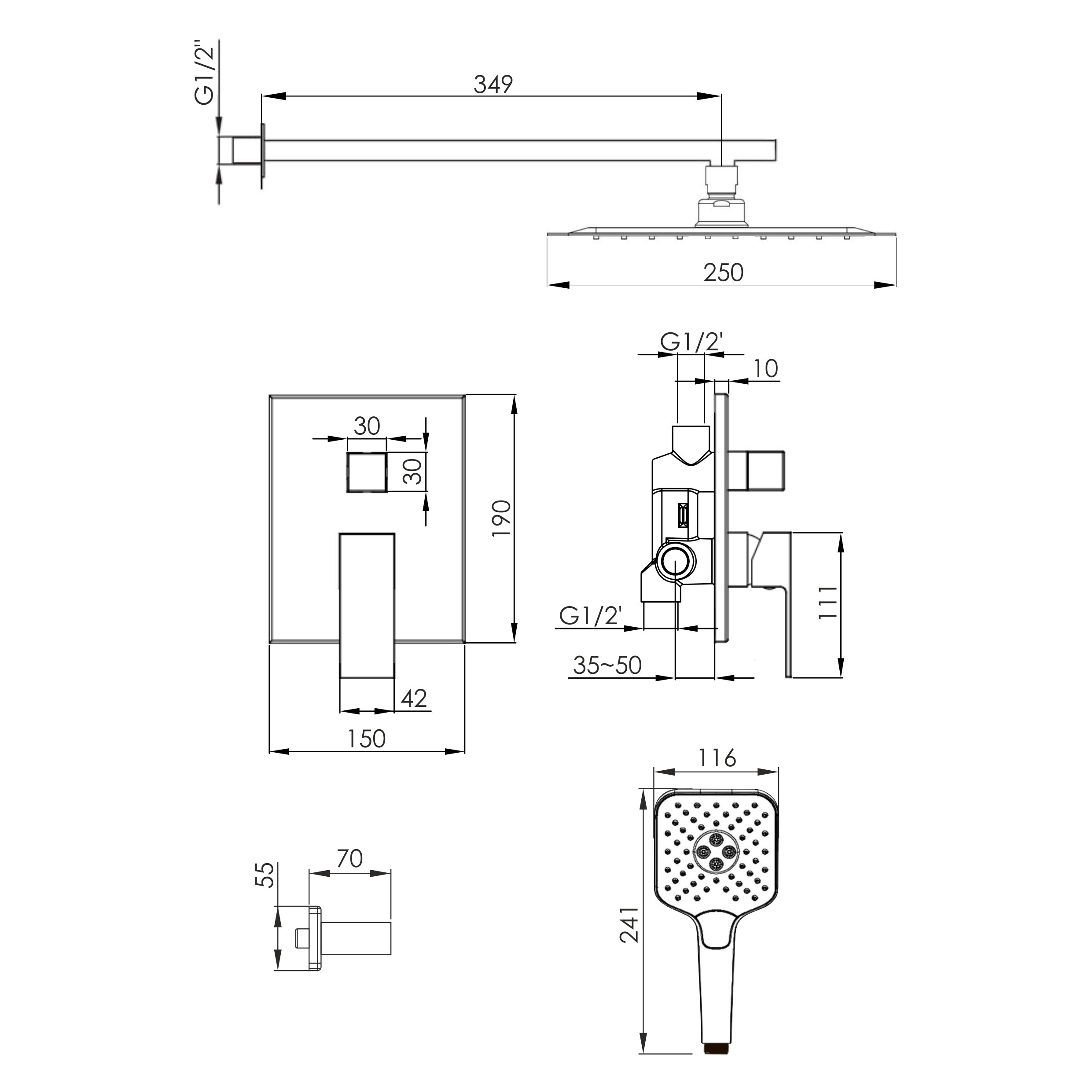 Imprese Judit t03010801SQС Габаритні розміри