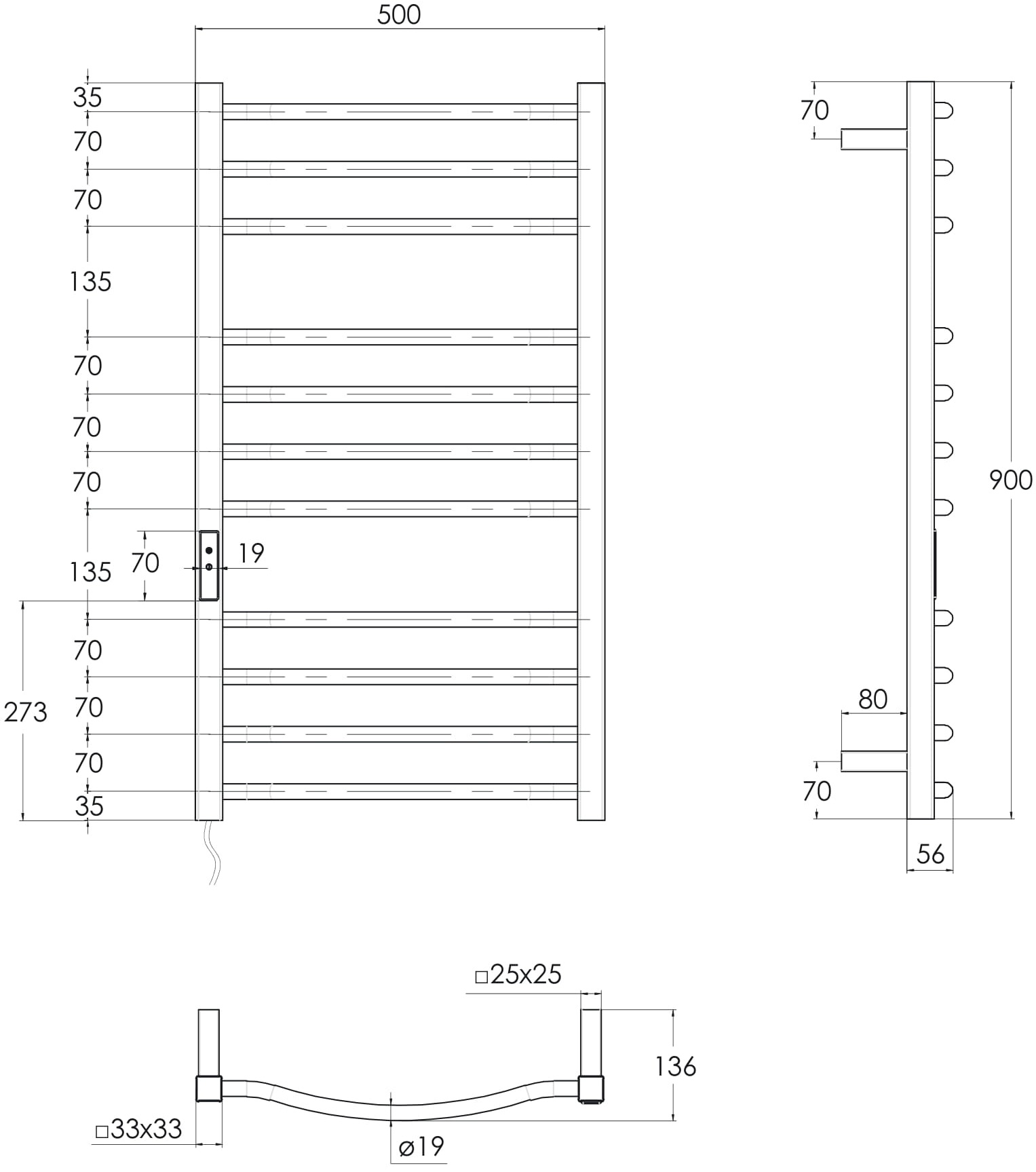Imprese i-Heat 500x900 (IHC509111122) Габаритні розміри
