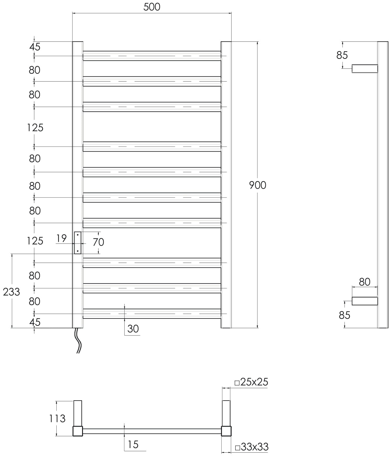 Imprese i-Heat 500x900 (IHS509110121) Габаритные размеры