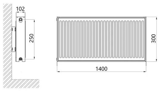Thermo Alliance Imas 22 тип 300x1400 бічне підключення (TAI223001400K) Габаритні розміри