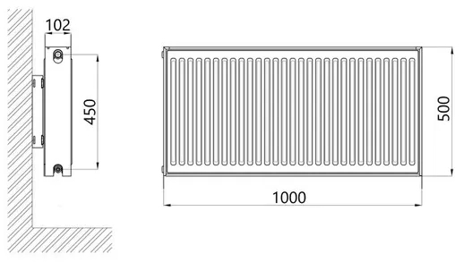 Thermo Alliance Imas 22 тип 500x1000 бокове підключення (TAI225001000K) Габаритні розміри