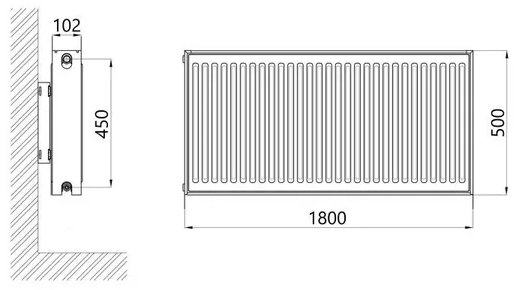 Thermo Alliance Imas 22 тип 500x1800 бічне підключення (TAI225001800K) Габаритні розміри