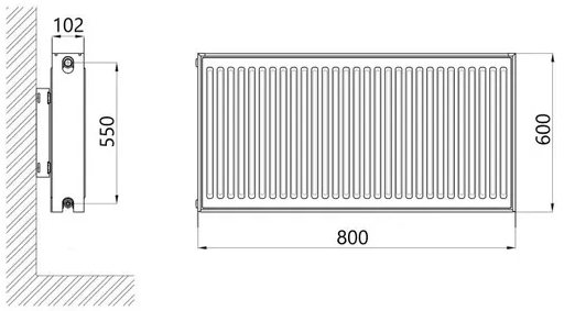 Thermo Alliance Imas 22 тип 600x800 бічне підключення (TAI22600800K) Габаритні розміри