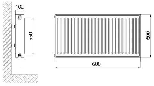 Thermo Alliance Imas 22 тип 600x600 нижнє підключення (TAI22600600V) Габаритні розміри
