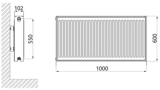 Thermo Alliance Imas 22 тип 600x1000 нижнє підключення (TAI226001000V) Габаритні розміри