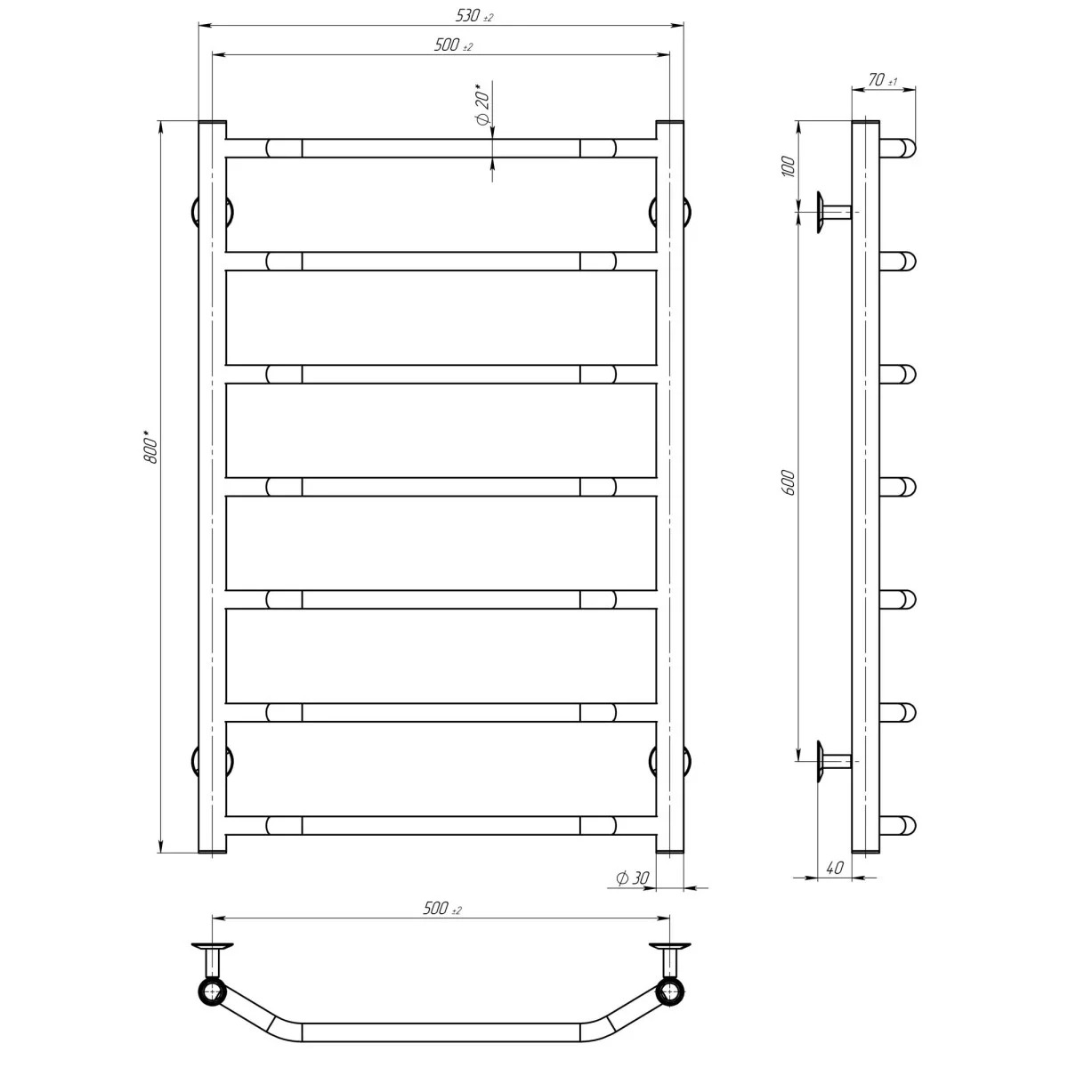 Deffi Трапеція П7 500*800 Білий, WD03, Ліве підключення (C.TR.80.50.7.E.W.L.3) Габаритні розміри