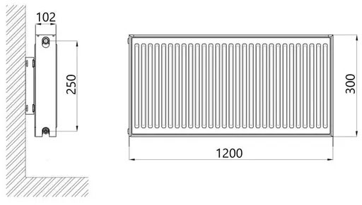 Thermo Alliance Imas 22 тип 300x1200 бічне підключення (TAI223001200K) Габаритні розміри