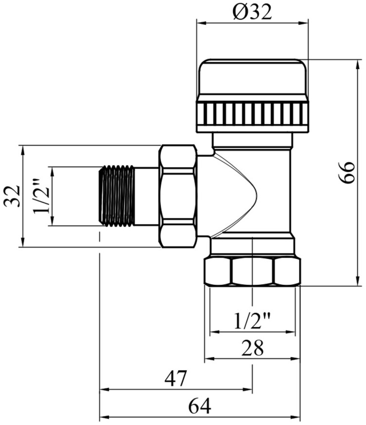 Karro 1/2", угловой (KR-2015) Габаритные размеры