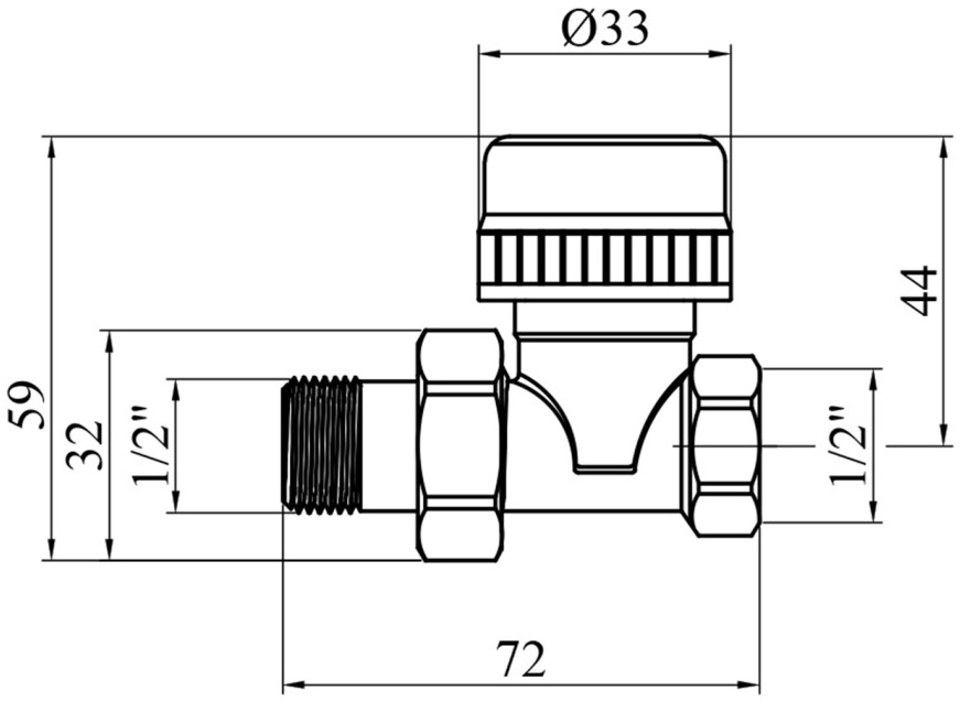 Karro 1/2", прямой (KR-2022) Габаритные размеры