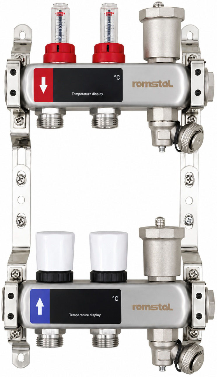 Характеристики колектор з витратомірами Romstal EcoHeat 300 1" x 3/4" на 2 контури (40EH0002)