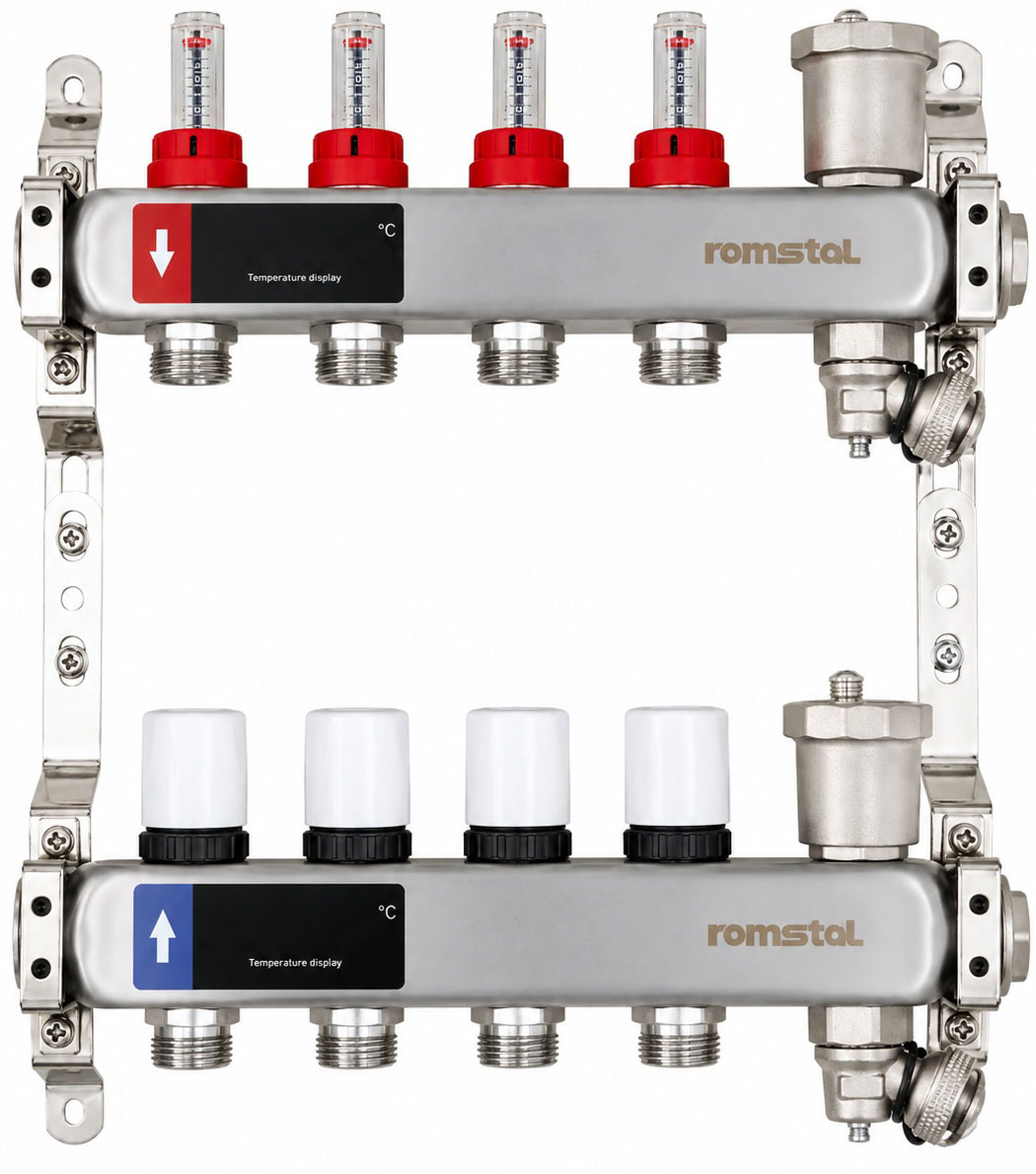 Інструкція колектор з витратомірами Romstal EcoHeat 300 1" x 3/4" на 4 контури (40EH0004)