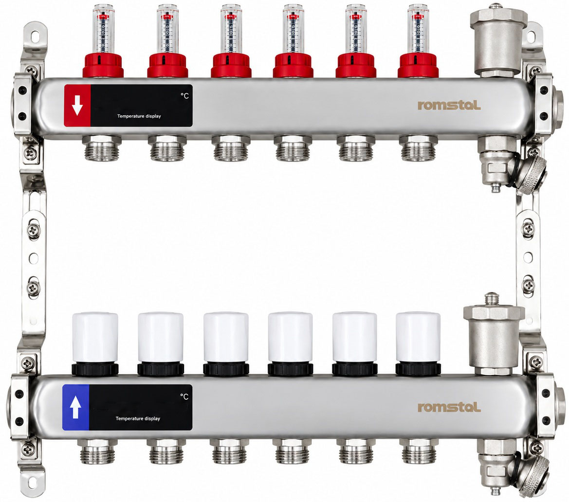 Колектор з витратомірами Romstal EcoHeat 300 1" x 3/4" на 6 контурів (40EH0006)