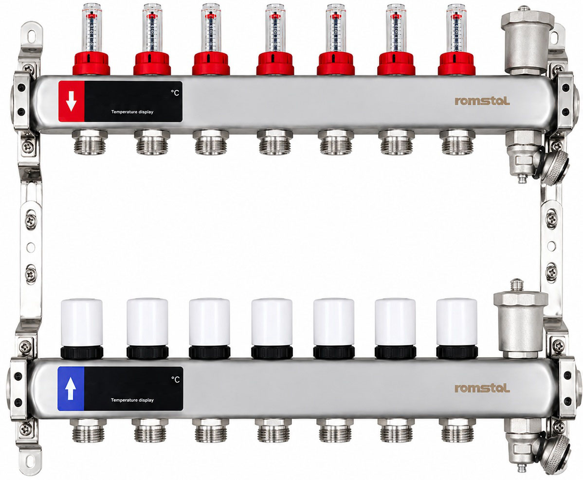 Колектор з витратомірами Romstal EcoHeat 300 1" x 3/4" на 7 контурів (40EH0007)