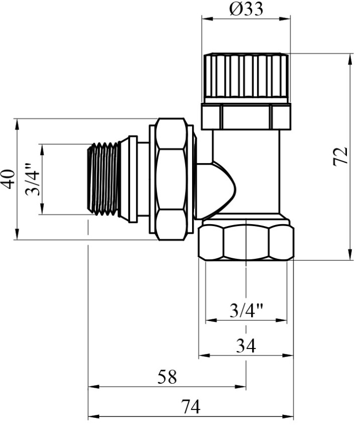STA 3/4", угловой (CV033261) Габаритные размеры