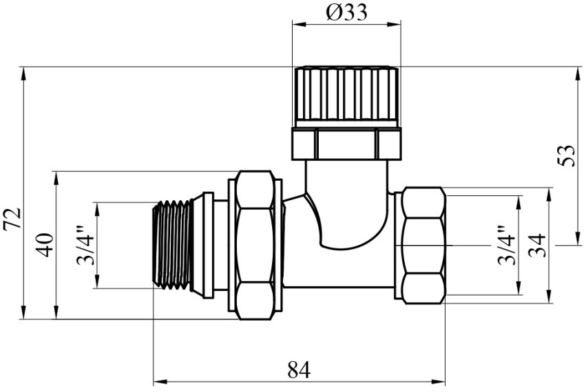 STA 3/4", прямой (CV033262) Габаритные размеры