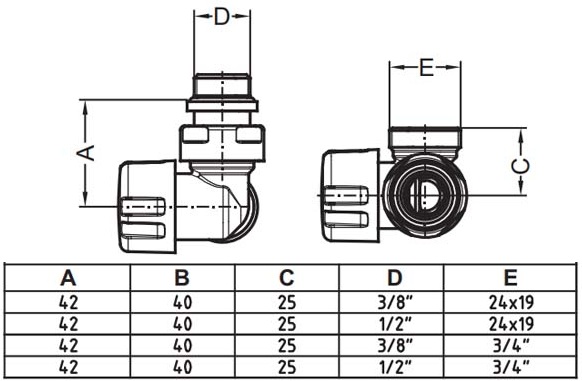 Carlo Poletti First Corner 1/2" x 24-19 DX, Black Matte (V175111EFS9005ODX) Габаритные размеры