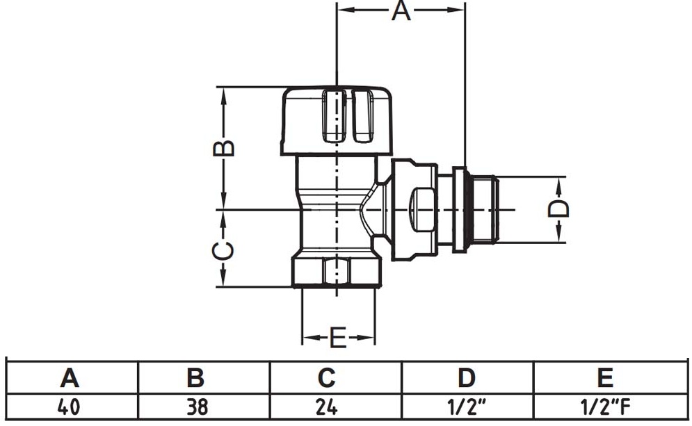 Carlo Poletti First Thermo 1/2" x 1/2", Black Matte (V141310EFS9005O) Габаритные размеры