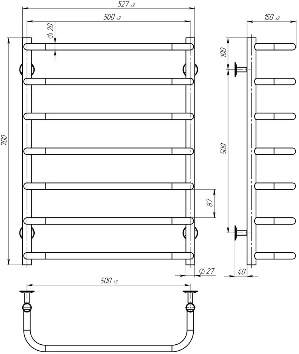 Deffi Стандарт П7 500x700, белый, WD03, правое подключение (D.SS.70.50.7.E.W.R.3) Габаритные размеры