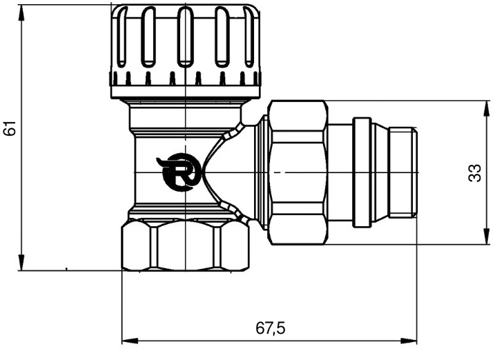 Reiger 1/2", угловой (6554560) Габаритные размеры