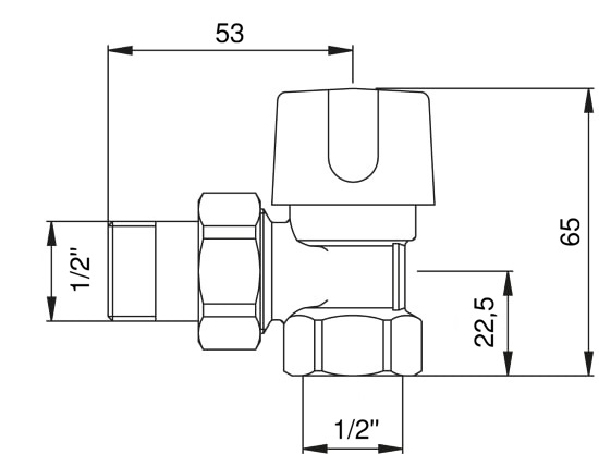 Bianchi 401T 1/2", угловой (401TN0040G) Габаритные размеры
