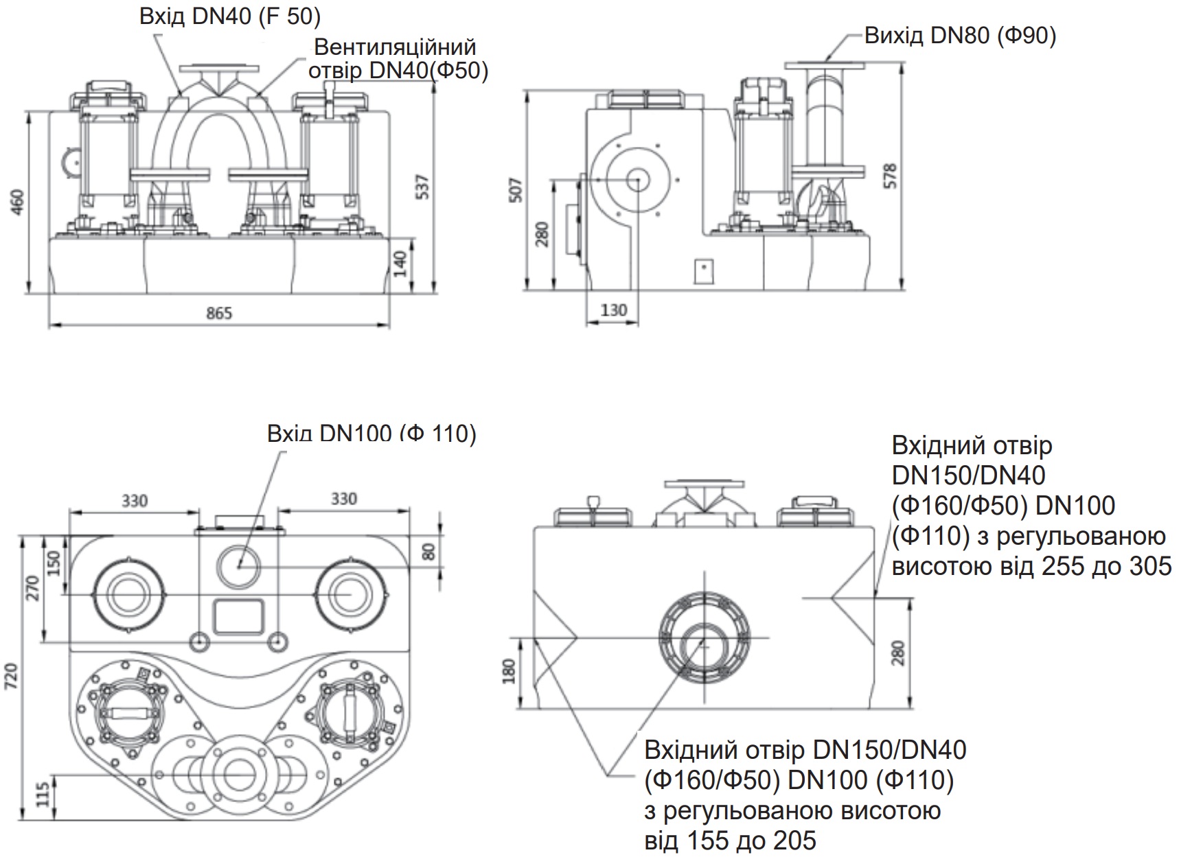 Termojet Grandlift 150-370DW (GL150370) Габаритні розміри