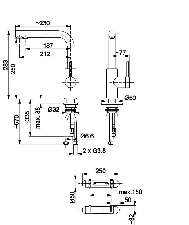KFA Armatura Duero Pure Basic 6623-912-81 Габаритные размеры