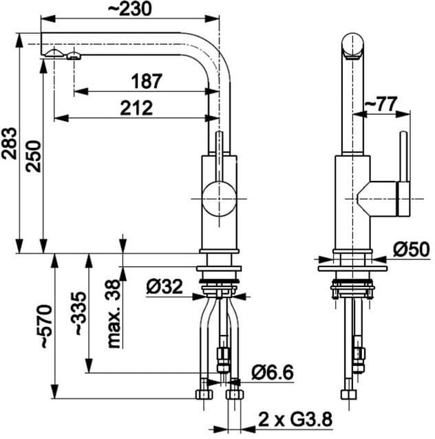 KFA Armatura Duero Pure Basic 6623-919-81 Габаритные размеры