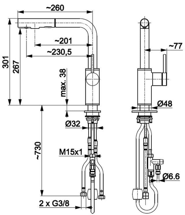 KFA Armatura Duero Pure Basic Pull Out 6623-119-31 Габаритные размеры