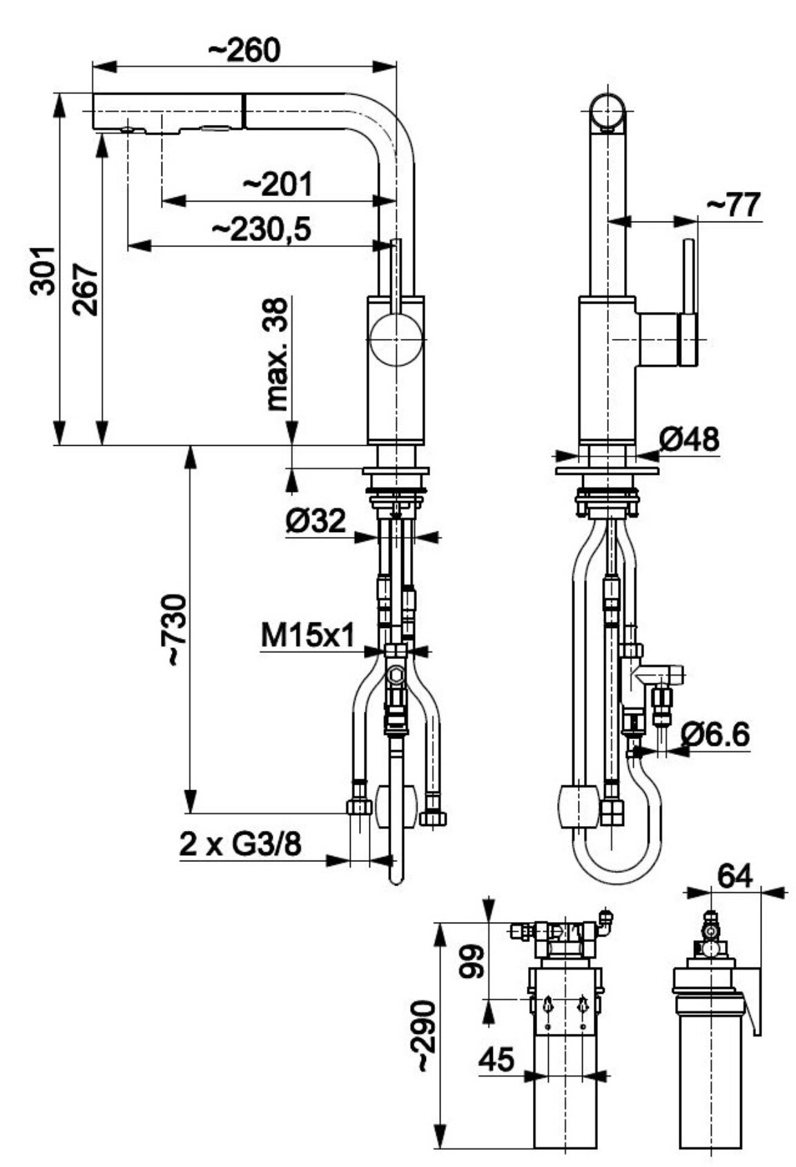 KFA Armatura Duero Pure Basic 6623-114-31 Габаритные размеры