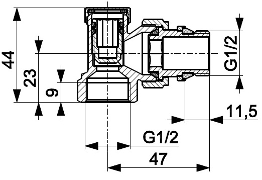 KFA Armatura 1/2", кутовий (751-100-07) Габаритні розміри