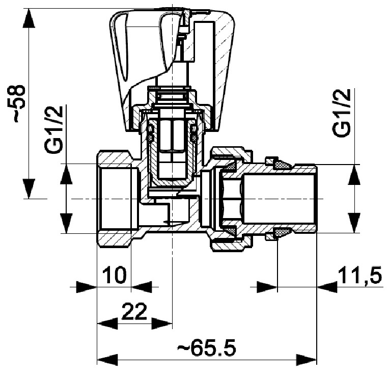 KFA Armatura 1/2", прямий (750-060-15) Габаритні розміри