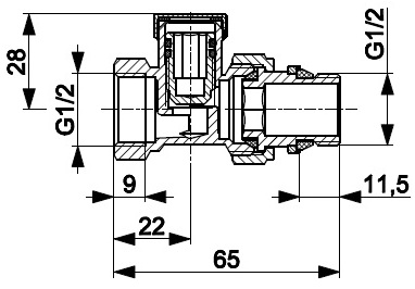KFA Armatura 1/2", прямий (751-000-07) Габаритні розміри