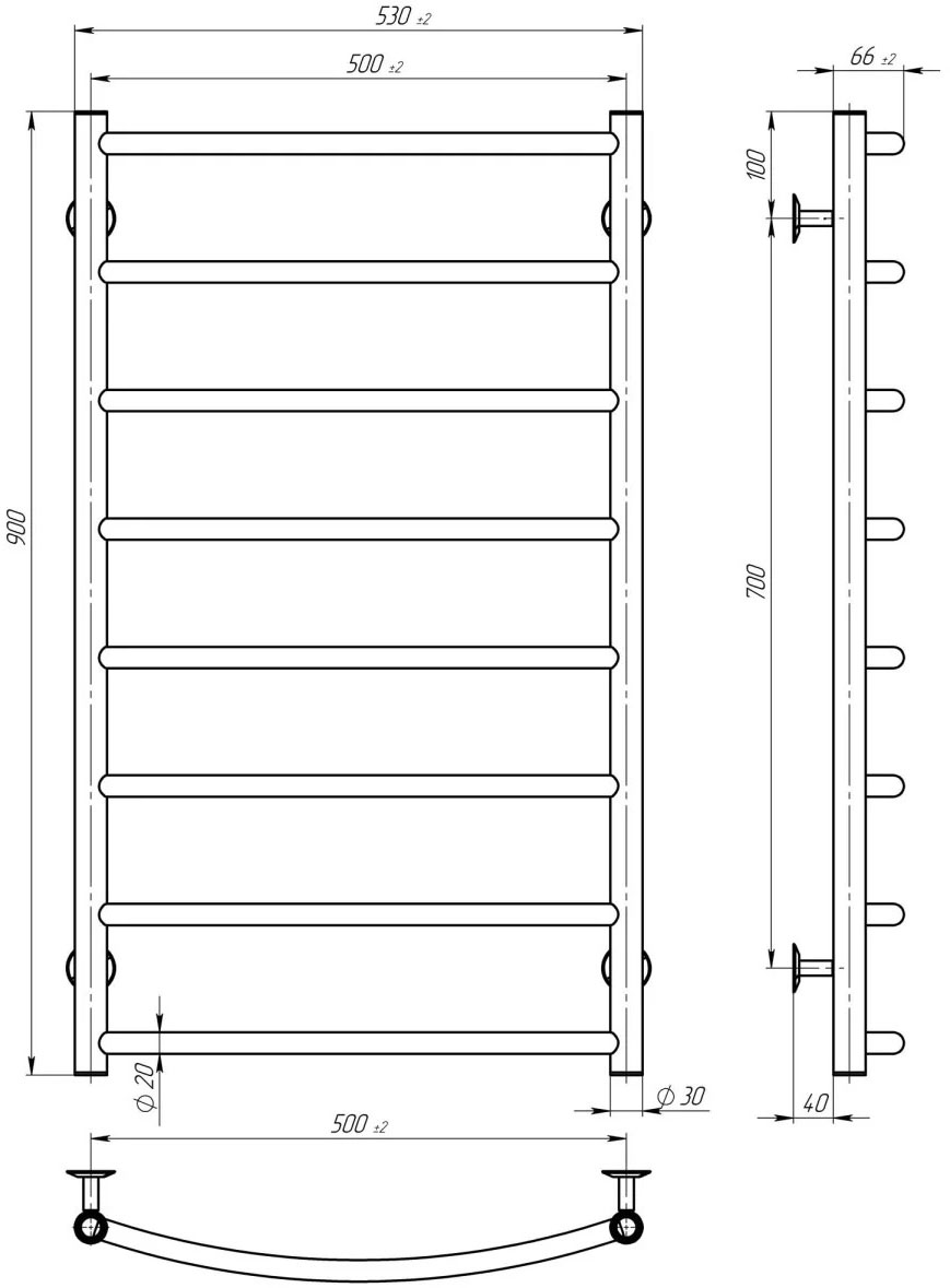 Deffi Класик П8 500*900 Хром, JD03, Праве підключення (C.DK.90.50.8.E.C.R.1) Габаритні розміри