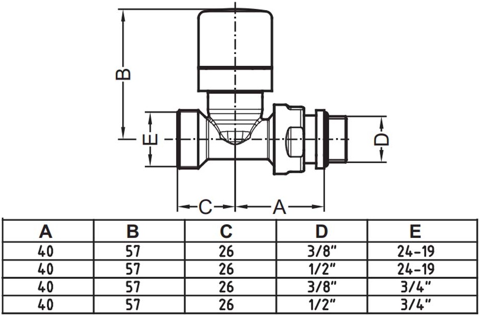 Carlo Poletti First Thermo 1/2" x 24-19, White (V142511EF) Габаритні розміри