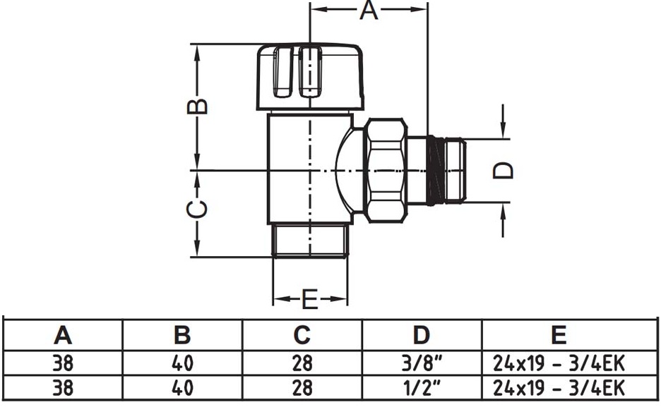 Carlo Poletti Top Thermo 1/2" x 3/4" EK, Nickel (V52111Q) Габаритные размеры