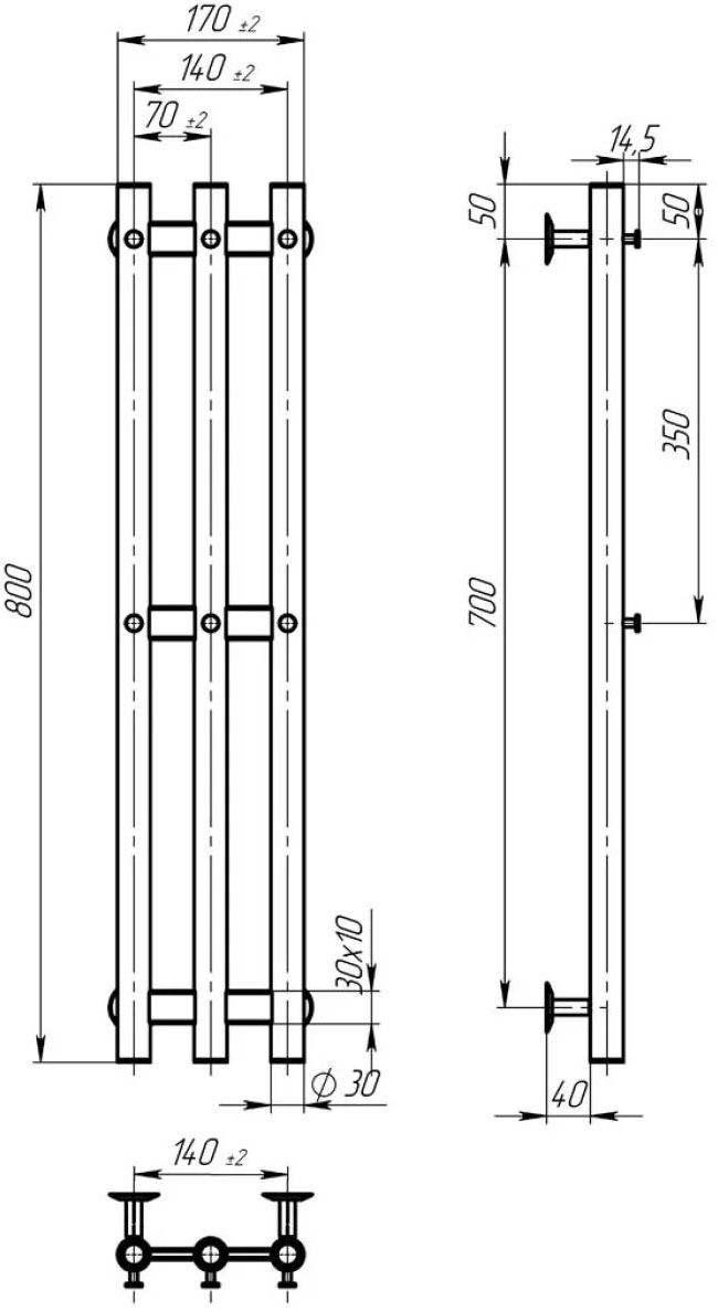 Deffi Zara П3 140*800 E Белый, WD03, Левое подключение (A.CL.80.14.3.E.W.L.3) Габаритные размеры