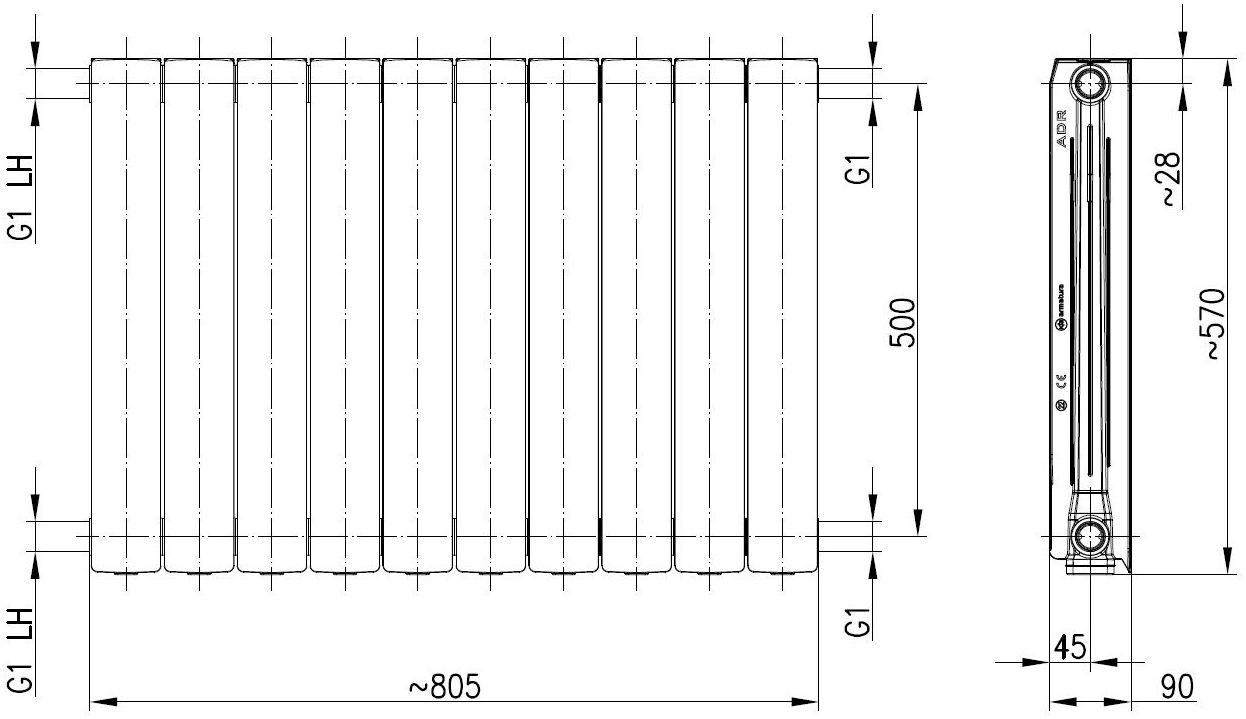 KFA Armatura ADR 500/10, черный (763-100-81) Габаритные размеры