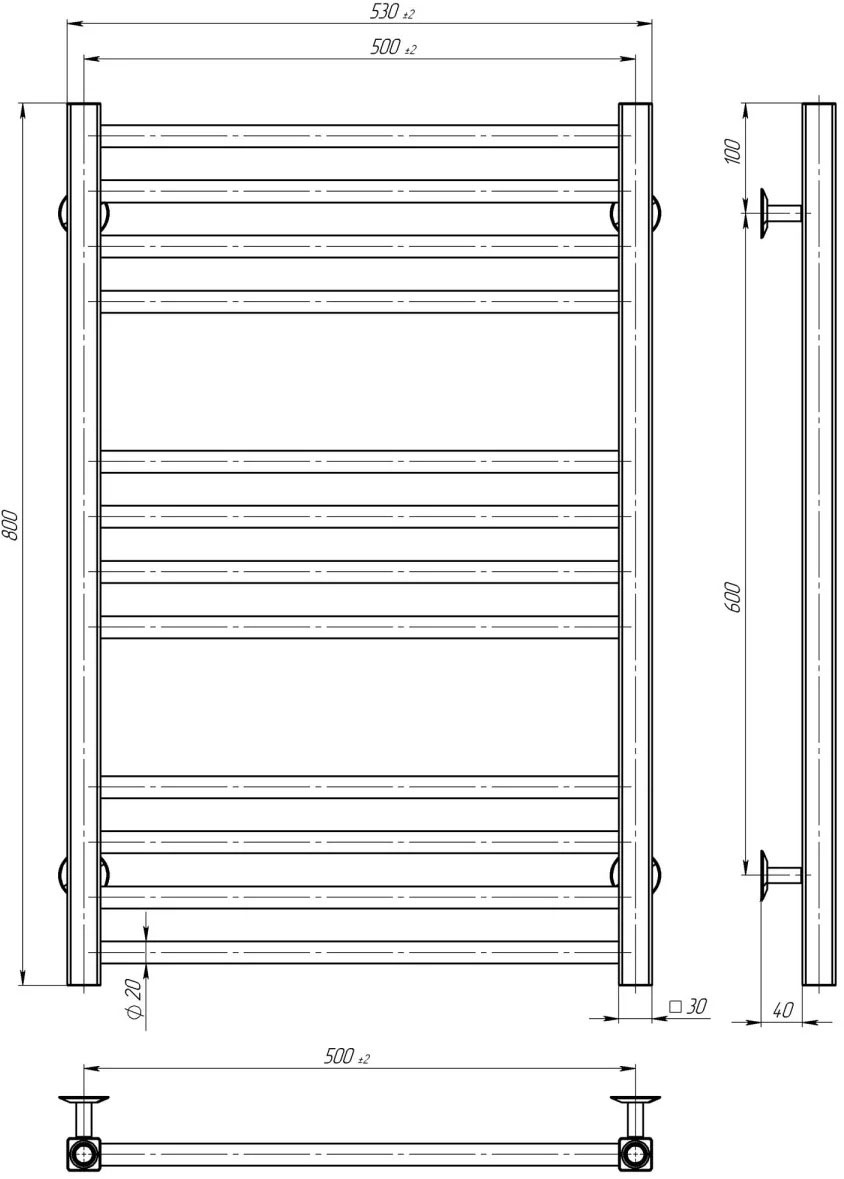 Deffi Lima П12 500x800, Черный, JD04, Правое подключение (A.LI.80.50.12.E.B.R.2) Габаритные размеры