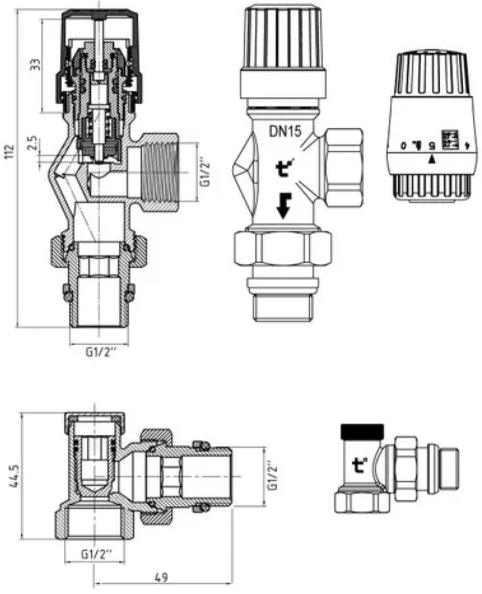 Thermo Alliance Forte 1/2", осевой (TAF302G15) Габаритные размеры