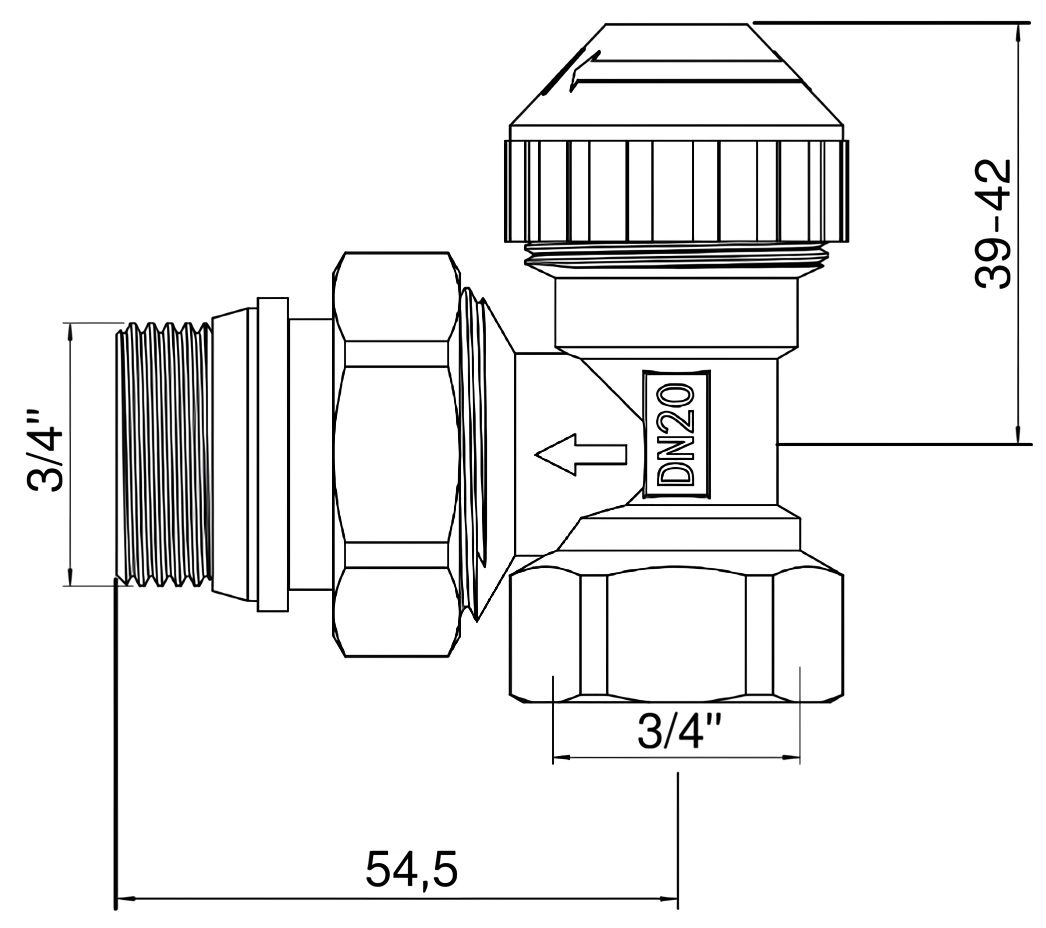 ASG-Plast 3/4", угловой (6555305) Габаритные размеры